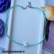تصویر گردنبند ستاره دریایی با منجوق سبز پاستیلی/ماچا Starfish necklace pastel green/ macha