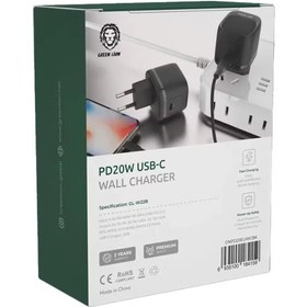 تصویر آداپتور شارژر 2پین بهمراه کابل Type c to lightning Green lion PD 20w Green Lion Ultra Compact GaN Wall Charger