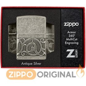 تصویر فندک زیپو اصل 49290 | Zippo Antique Armor Pattern Design Zippo Lighter 29670 Armor Tree of Life