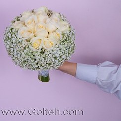 تصویر دسته گل عروس رز هلندی سفید 