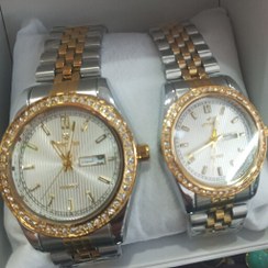 تصویر ست ساعت زنانه و مردانه برند رولکس رنگ ثابت - صفحه نقره ای بند طلایی نقره ای Rolex