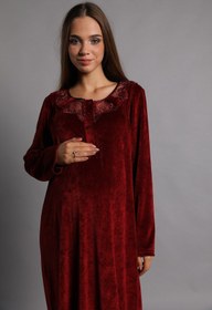 تصویر لباس شب مخملی سایز بزرگ زرشکی برند Lohusa Sepeti کد 1617068582 