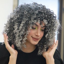 تصویر کلاهگیس مدل فرفری نقره ای 