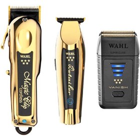 تصویر ست 3 عددی ماشین اصلاح وال 5 ستاره سفارش اروپا Wahl 3pc Gold Edition Combo