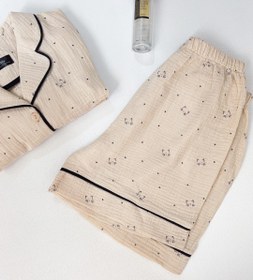 تصویر 047 - ست بلوز آستین کوتاه و شلوارک موسلین زنانه مدل Cat - سایز 