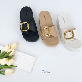 تصویر دمپایی زنانه پاپا مدل هایلین سایز ۳۸ تا ۴۰ رنگ مشکی و نسکافه ای 