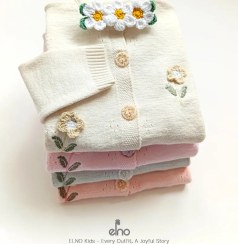 تصویر ژاکت بافت گل برجسته دخترانه ترنم 