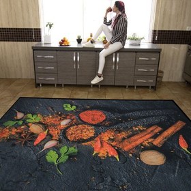 تصویر فرش آشپزخانه مدما مدل بادیان رنگ مشکی قابل شستشو در لباسشویی Modema kitchen carpet | two layers & laundry washable