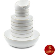 تصویر سرویس 13 پارچه پیاله چینی زرین ایتالیا اف طرح زرین لب طلایی 