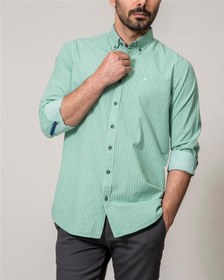 تصویر ​پیراهن مردانه سبز راه راه Ebra 