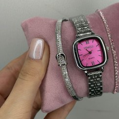 تصویر ساعت زنانه صفحه رنگی استیل - صورتی 