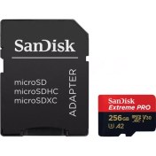 تصویر کارت حافظه MicroSDXC سن دیسک مدل Extreme Pro کلاس 10 استاندارد UHS-I U3 A2 V30 سرعت 170 مگابایت بر ثانیه ظرفیت 256 گیگابایت به همراه آداپتور SD SanDisk MicroSDXC Extreme Pro Class 10 UHS-I U3  A2 V30 Speed 1700MB/s 256GB Memory Card + SD Adaptor