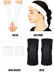 تصویر زانو بند والیبال مردانه و زنانه ست زانوبند با ساپورت اسفنجی آستین‌های حوله سر Tayzon 