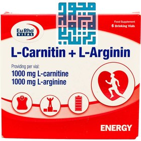 تصویر ویال ال کارنیتین و ال آرژنین یوروویتال 6 عدد Eurho Vital L Carnitin And L Arginin 6 Drinking Vials