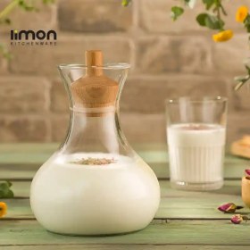 تصویر بطری آب درب چوبی 950 میلی لیتر لیمون کد 2268 950 ml limon water bottle with wooden lid, code 2268