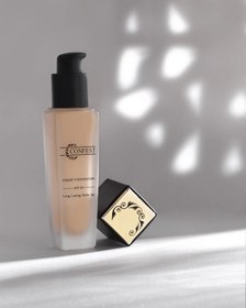 تصویر کرم پودر پمپی شیشه ای کانفست SPF 30 بدون چربی با نمای مات - 20 confest liquid pump foundation spf 30 matte and soft