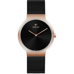 تصویر ساعت مچی مردانه ویولت مدل 0568/2، دو رنگ رزگلد، صفحه مشکی Men's Violet Watch - 0568/2