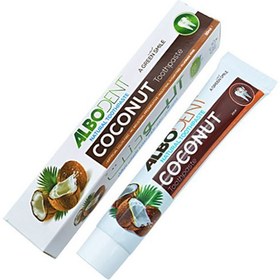 تصویر خمیر دندان ۵۰ گرمی آلبودنت با طعم نارگیل 50 grams of Albudent toothpaste with coconut flavor