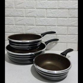 تصویر تابه سه تایی گرانیتی هلنا با دسته طلایی 