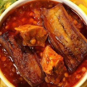 تصویر خورشت قیمه بادمجان جذاب و دلبر با سیب زمینی سرخ شده نیم کیلویی 