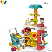 تصویر سوپرمارکت اسباب بازی با صندوق، ترازو و بارکدخوان 