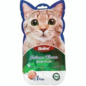 تصویر بستنی گربه کت نیپ بایولاین با طعم ماهی سالمون Bioline Cat Catnip Snacks with Salmon Flavor بسته 5 عددی 