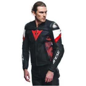 تصویر موتور کت چرمی سفید یورو 5 Blk Red Lava داینس Dainese 