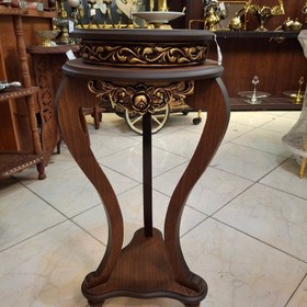 تصویر میز تلفن گرد چوبی قهوه ای 