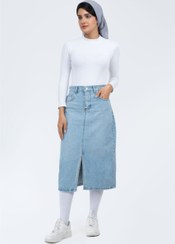 تصویر دامن جین آبی روشن Light blue denim skirt