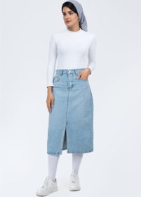 تصویر دامن جین آبی روشن Light blue denim skirt