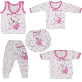 تصویر ست 5 تیکه لباس نوزادی دخترانه طرح خرس کوچولو کد 103 