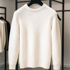 تصویر پلیور بافت یقه گرد سفید فری سایز شیک و ترند ۲۰۲۵ 