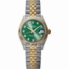 تصویر ساعت رولکس دیت جاست زنانه دورنگ طلایی صفحه سبز ایندکس نگین Rolex Datejust silver gold 