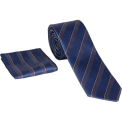 تصویر ست کراوات و پوشت سورمه‌ای راه‌راه 98134 