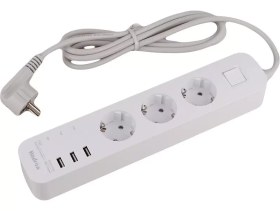 تصویر چند راهی برق ارت دار سه سوکت و سه یو اس بی هادرون Hadron P323 3 AC Outlets 3 USB Power Strip 