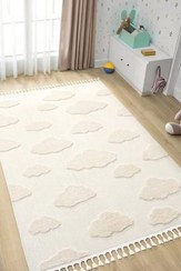 تصویر فرش فرش خامه ای با الگوی ابر فرش اتاق کودک 1 فرش 1 Bulut Desenli Krem Renk Dokuma Halı Bebek Odası Çocuk Odası Halısı 1
