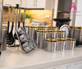 تصویر سرویس آشپزخانه 30 پارچه استیل درب طلایی(PVD) 
