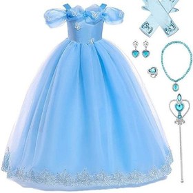 تصویر لباس بلند پرنسسی آستین حلقه‌ای برای دختر با لوازم جانبی برند generic Off Shoulder Long Princess Costume for Girl With Accessories