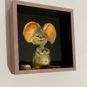 تصویر دیوارکوب چوبی برجسته فانتزی موش بازیگوش 