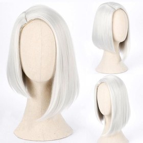 تصویر کلاه گیس زنانه مصری کوتاه بلند رنگ یخی الیاف درجه یک (کد:4038) Women's fiber wig (code:4038)