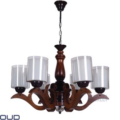 تصویر لوستر چوبی 6 شعله مدل بلوط (موعود) فیلم مونتاژ و تولید مشابه این محصول در توضیحات 