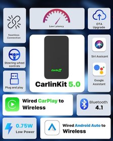 تصویر Carlinkit 5.0, Ultimate Wireless CarPlay & Android Auto Adapter - Ultra Speed, Low Power Design, Dual Band WiFi, Only Fit For The Car With Wired CarPlay/AA 