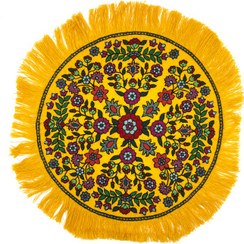 تصویر رومیزی پته دوزی گرد رنگ زرد مدل بهار ۴۵ سانتی 