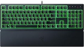 تصویر صفحه کلید بازی Razer Ornata V3 X - طرح بندی ایالات متحده ، کلیدهای کم مشخص ، سوئیچ های غشای ساکت ، کلیدهای پوشیده از اشعه ماورا Razer Ornata V3 X Gaming Keyboard: US Layout, Low-Profile Keys, Silent Membrane Switches, UV-Coated Keycaps, Spill Resistant, Chroma RGB Lighting, Ergonomic Wrist Rest - Classic Black