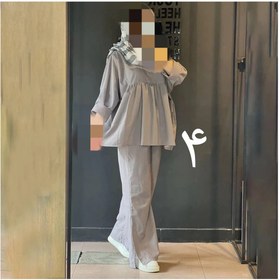 تصویر ست دو تیکه شومیز مانتویی و شلوار عروسکی جنس لینن سایز ۳۶ تا ۴۲ 