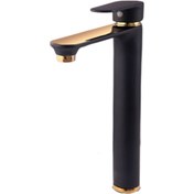تصویر ست ۳ تکه لازارو مدل آرماندو - مشکی طلایی / 3تکه شیرآلات+روشویی پایه بلند Lazaro faucet - Armando model