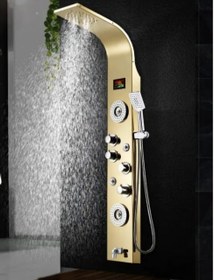 تصویر پنل دوش حمام مانیتوردار طلایی با کیفیت استیل 