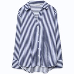 تصویر شومیز راه راه آبی و سفيد زنانه استرادیواریوس-stradivarius مدل 10047 