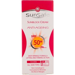 تصویر کرم ضد آفتاب و ضد چروک سان سیف بی رنگ spf50 | مناسب انواع پوست ( اصل , انقضا 1407/02 , قسطی , ارسال یک روزه ) 