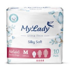 تصویر نواربهداشتی اولترا مدل به نرمی ابریشم سایز متوسط ۱۰عددی مای لیدی My Lady Ultra Silky Soft Meduim 10pcs